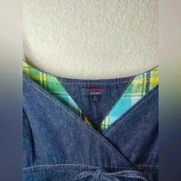 Vintage Tommy Hilfiger Denim Cross V Neck Dress Size Large - Picture 4 of 8